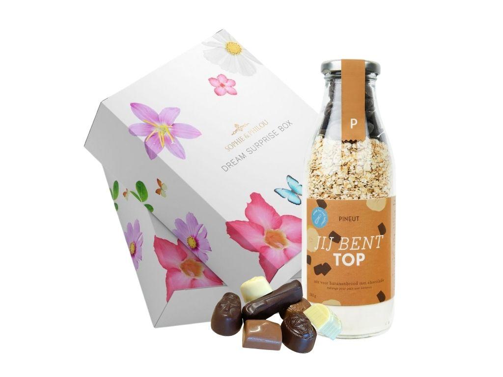 Dream Surprise Box – Jij Bent Top | Luxe Cadeaubox met Chocolade & Bananenbroodmix