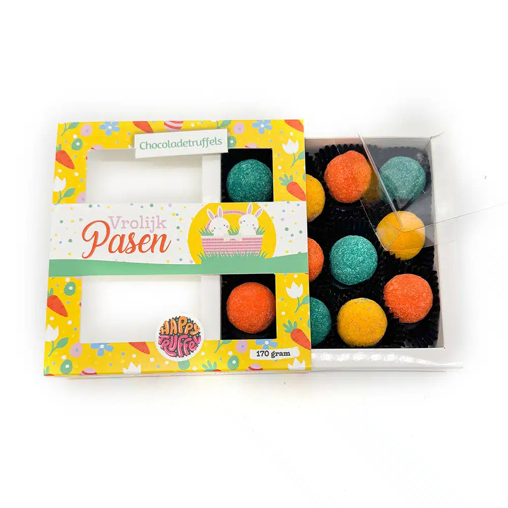 Chocoladetruffels – Paaseditie – Vrolijk Pasen (12 stuks)