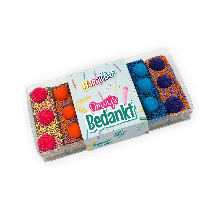 Chocoladereep – HappyBar Proeverij “Onwijs Bedankt” (200g)