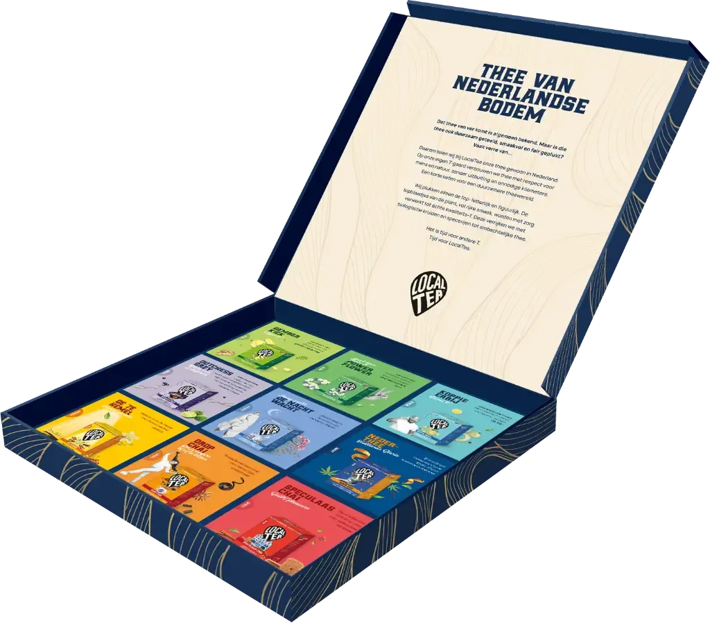 Cadeauverpakking 9-vaks Blauw - Gevuld met verschillende theesoorten en luxe verpakking.