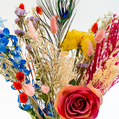 Boeket Kleurrijke gedroogde en zijden bloemen + Vaas Yuna