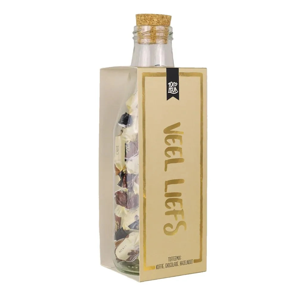 Momenten fles met toffees – Veel liefs